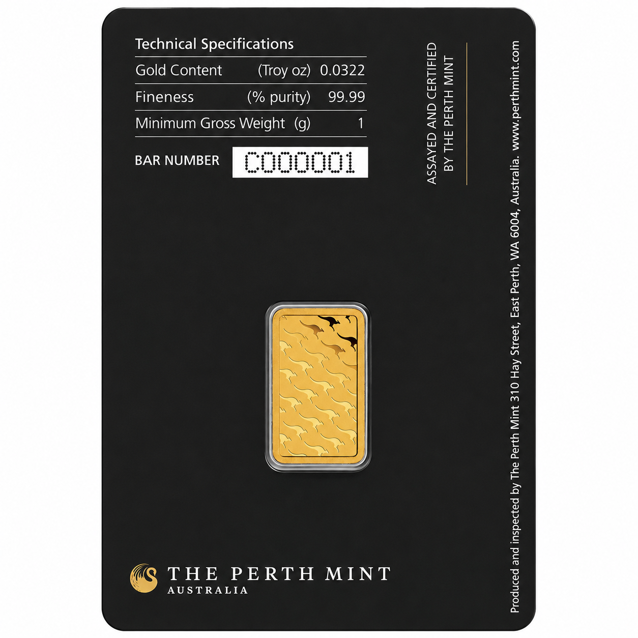 1g Perth Mint Assay Gold Minted Bar (9999 Fine)