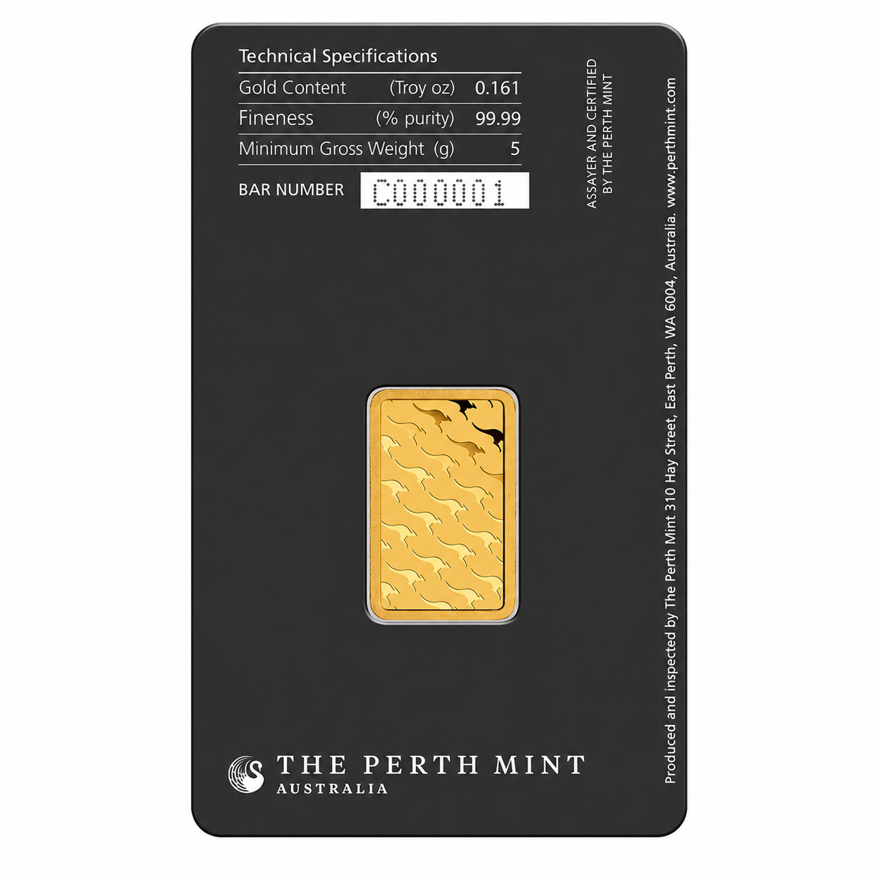 5g Perth Mint Assay Gold Minted Bar (9999 Fine)